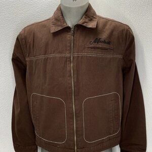 Mechali Men’s Jacket Coffee Brown Size S Contrast Stitch Worker Style Full Zip